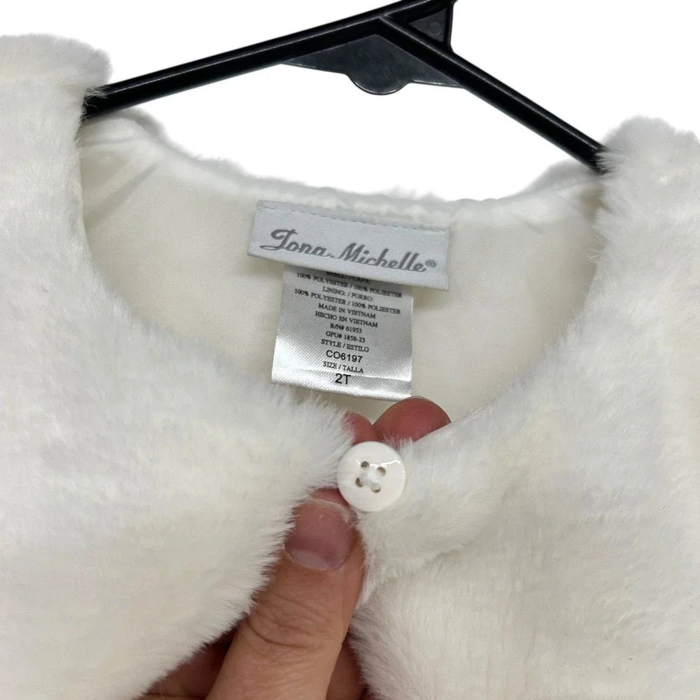 Girls Faux Fur Bolero Shrug 2T White Flower Girl Wedding Holiday Formal Princess